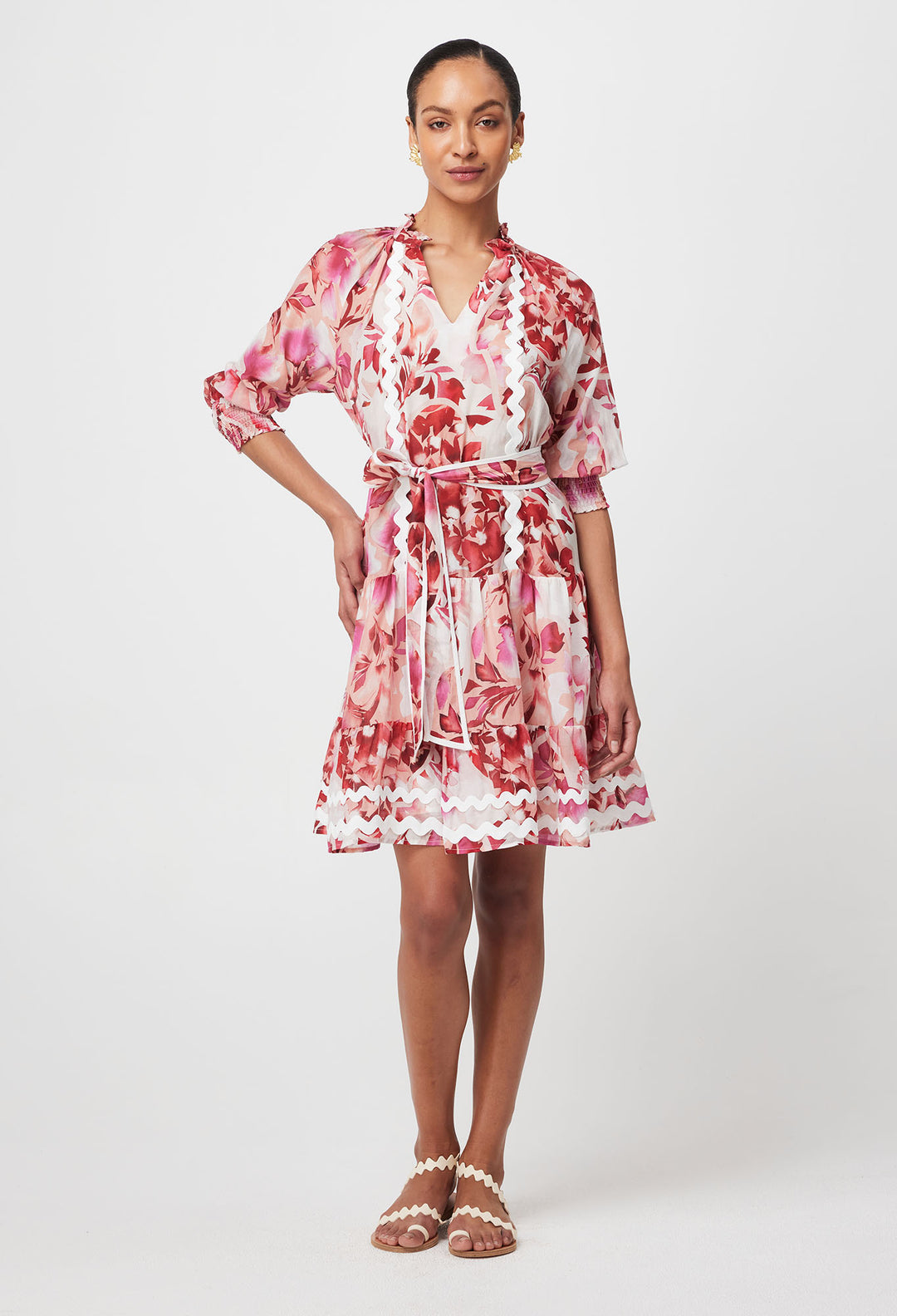 OnceWas Sanibel Cotton Silk Dress in Flamingo Flower