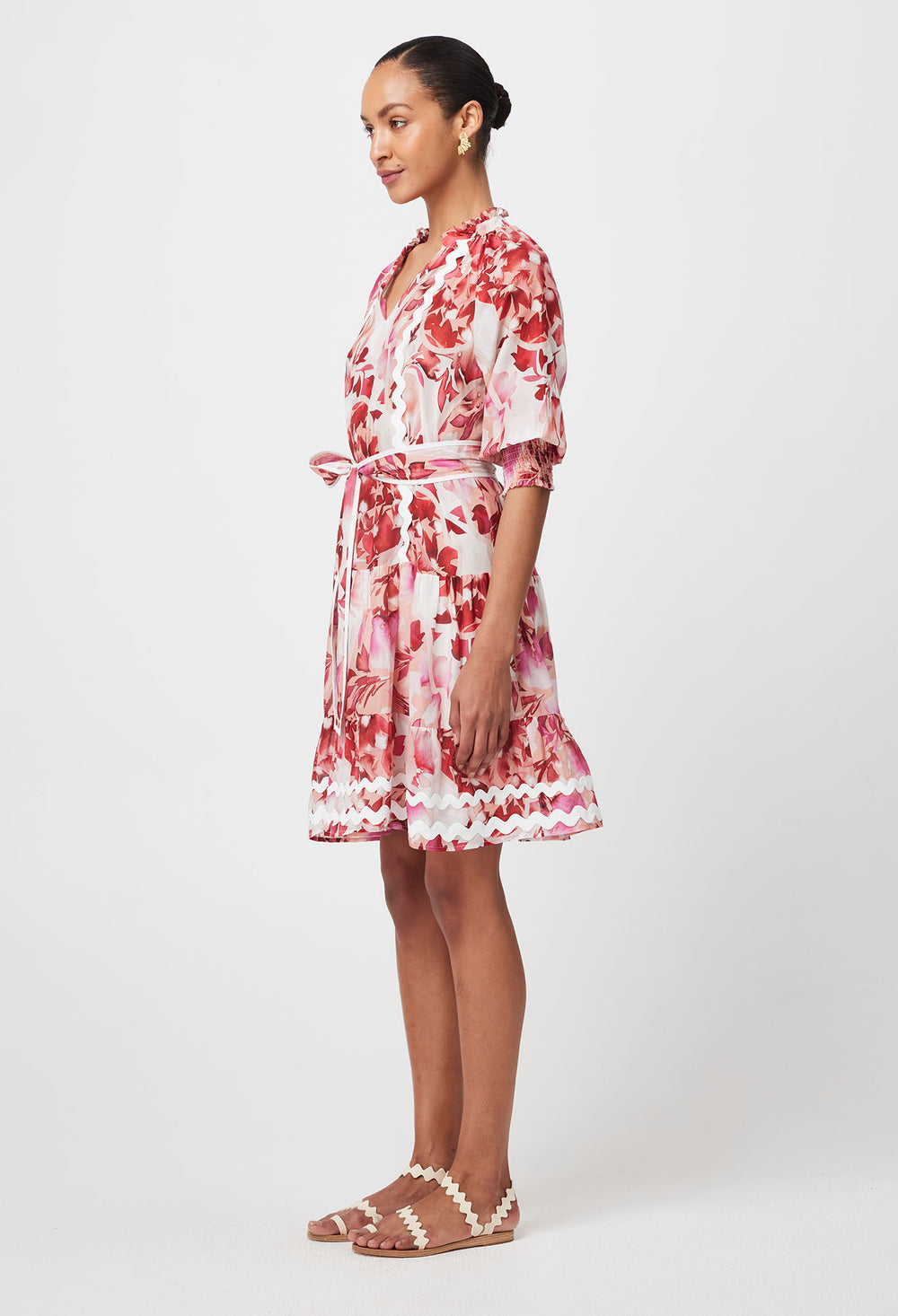 OnceWas Sanibel Cotton Silk Dress in Flamingo Flower