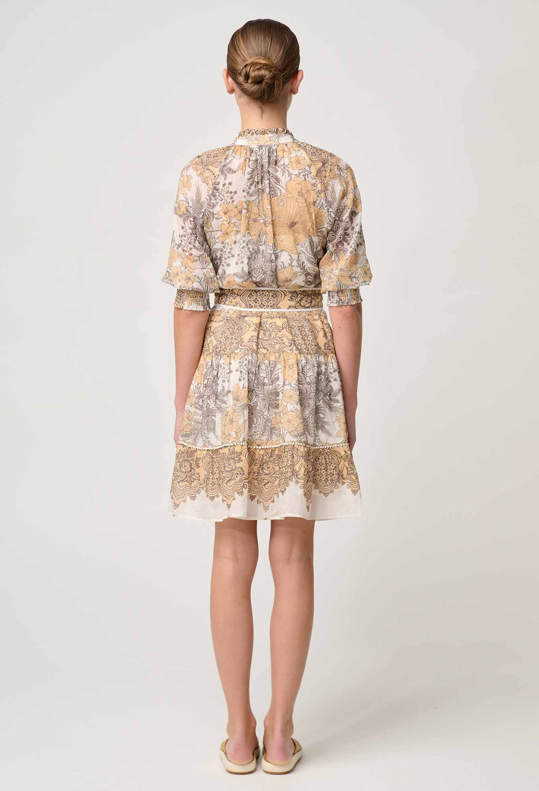 OnceWas Sanibel Cotton Silk Dress in Golden Mallow