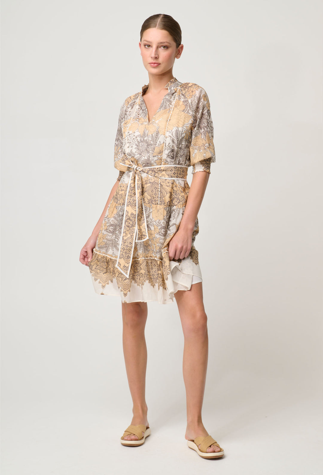 OnceWas Sanibel Cotton Silk Dress in Golden Mallow