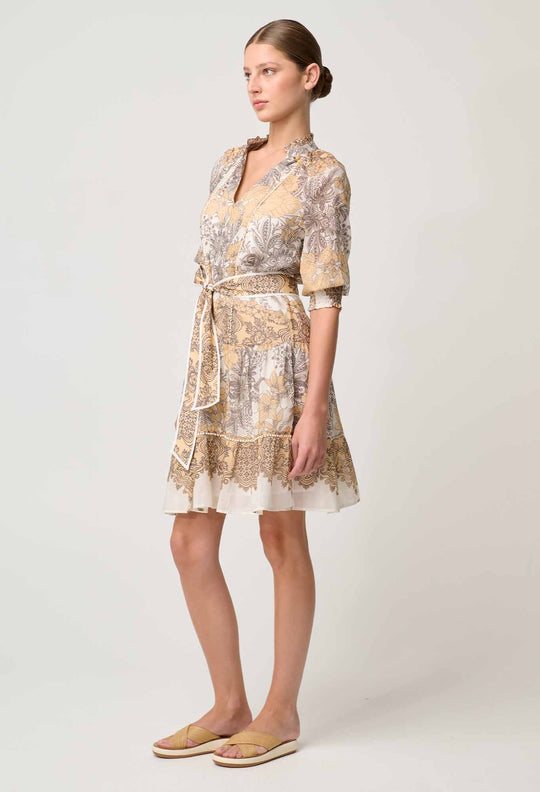 OnceWas Sanibel Cotton Silk Dress in Golden Mallow