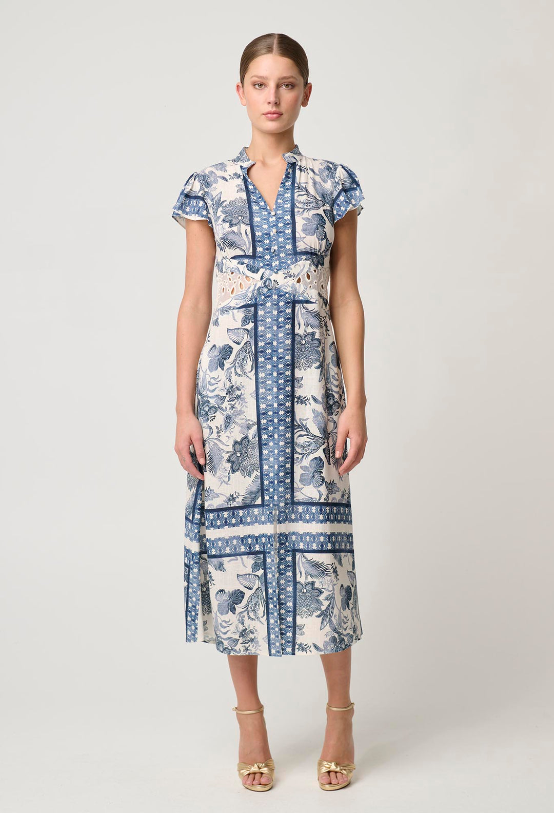 OnceWas Amoya Linen Viscose Dress in Ink Flè Print