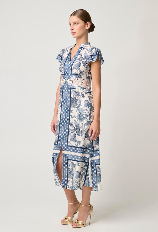 OnceWas Amoya Linen Viscose Dress in Ink Flè Print