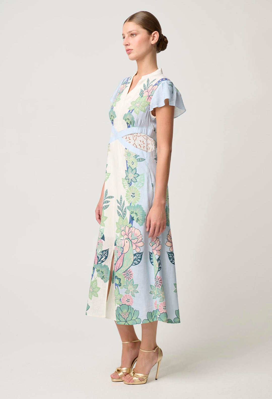 OnceWas Amoya Linen Viscose Dress in Paradi Flè Print