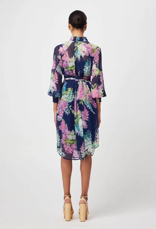 Lane Viscose Chiffon Dress in Navy Wisteria