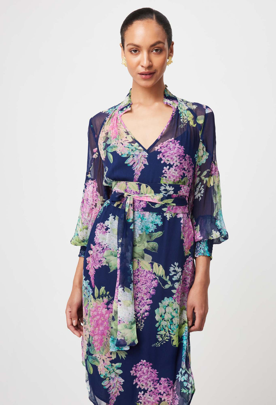 Lane Viscose Chiffon Dress in Navy Wisteria