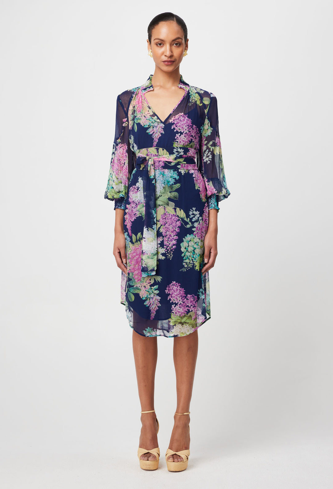 Lane Viscose Chiffon Dress in Navy Wisteria