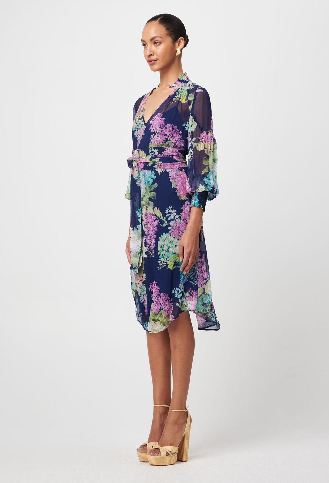 Lane Viscose Chiffon Dress in Navy Wisteria