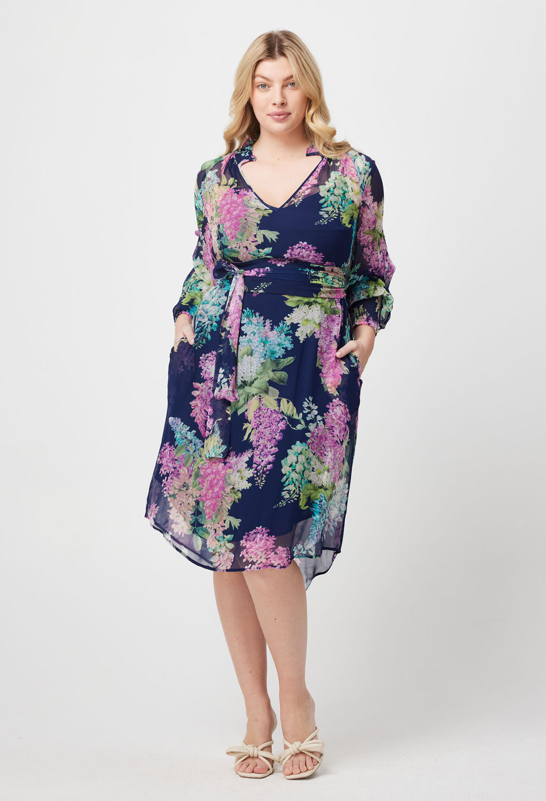 Lane Viscose Chiffon Dress in Navy Wisteria