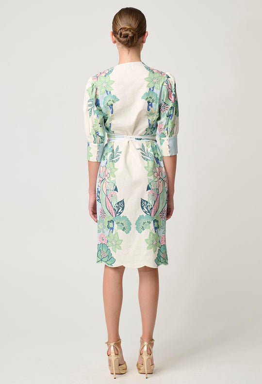 Augustine Embroidered Stretch Linen Viscose Dress in Paradi Flè Print