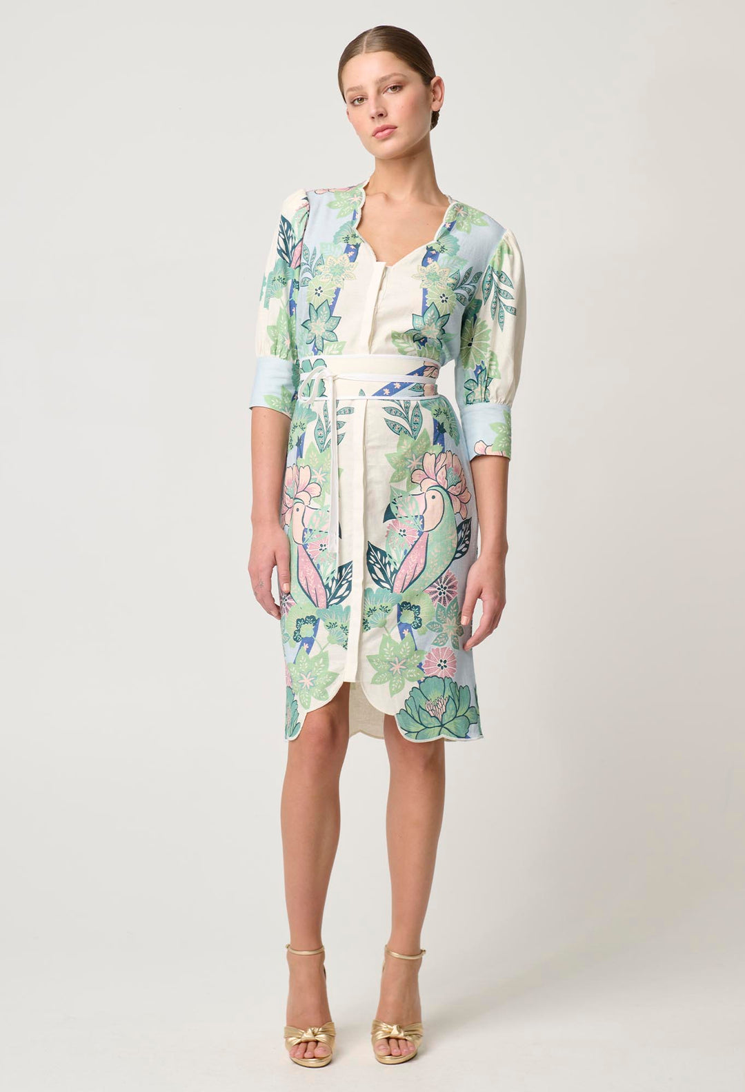 Augustine Embroidered Stretch Linen Viscose Dress in Paradi Flè Print