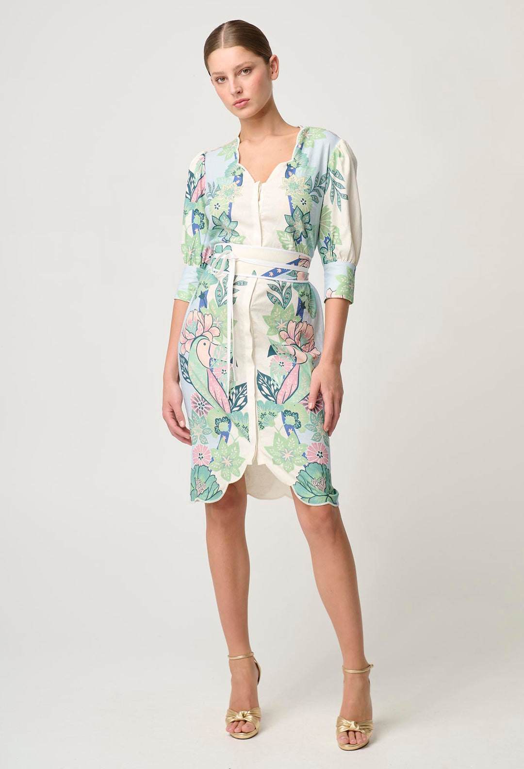 Augustine Embroidered Stretch Linen Viscose Dress in Paradi Flè Print