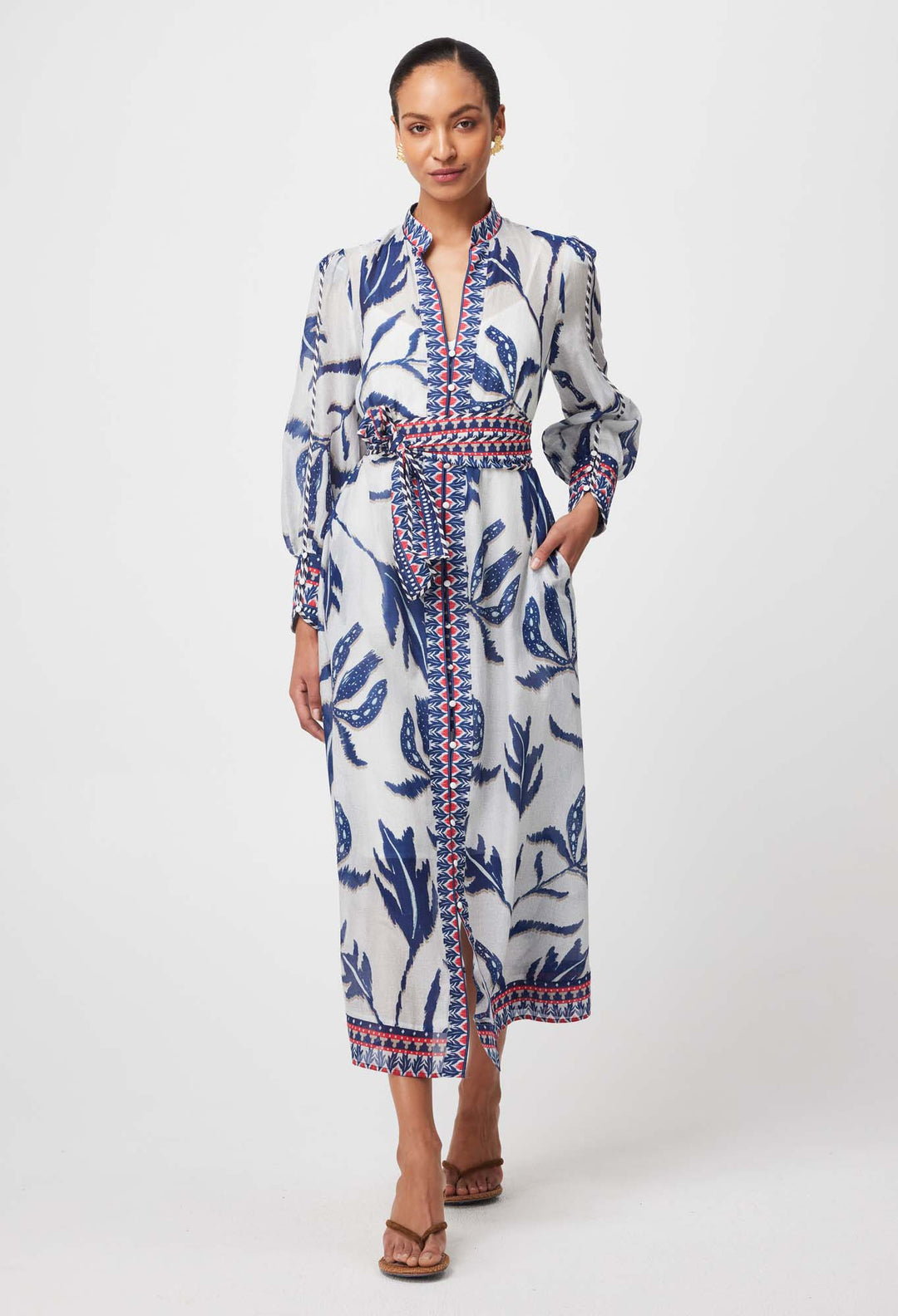 OnceWas Tierra Cotton Silk Dress in Palm Shadow