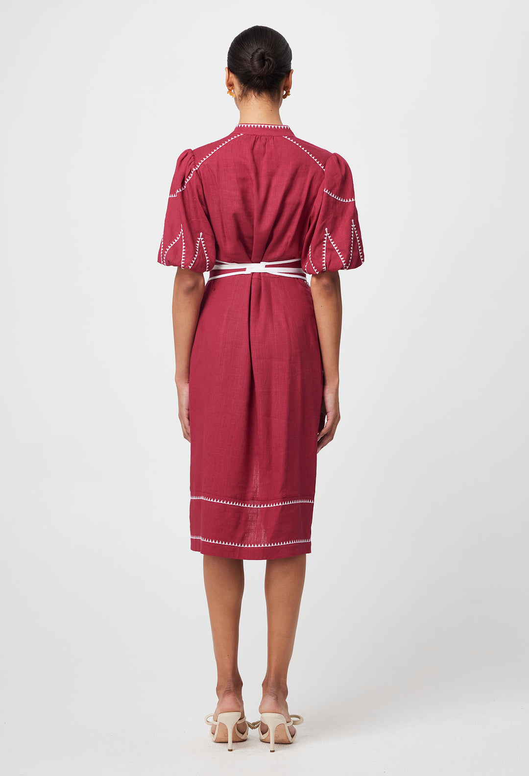 Carlyle Embroidered Linen Viscose Dress in Crimson