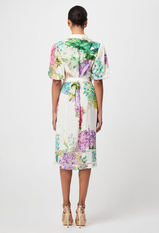 Carlyle Embroidered Linen Viscose Dress in Wisteria Alba