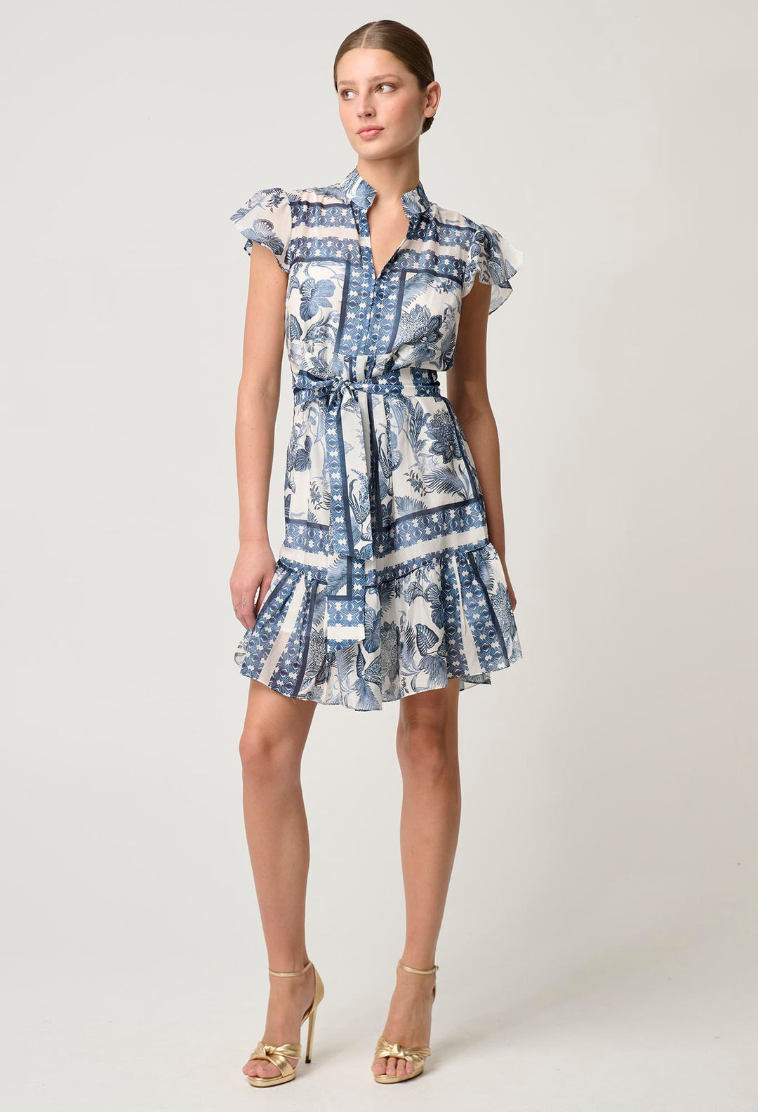 Martinique Cotton Silk Babydoll Dress in Ink Flè Print