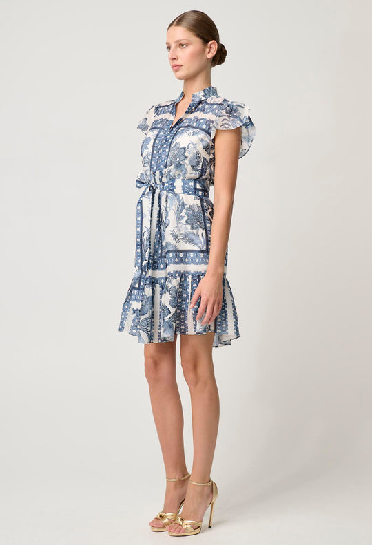 Martinique Cotton Silk Babydoll Dress in Ink Flè Print