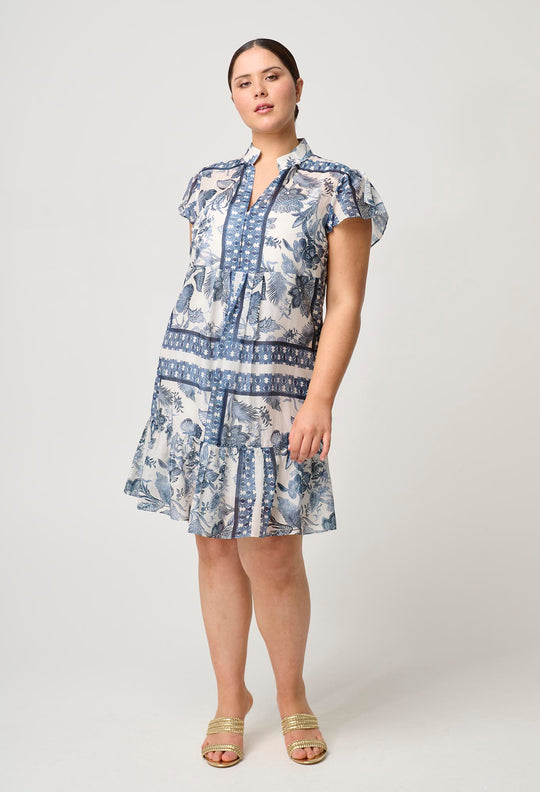 OnceWas Martinique Cotton Silk Babydoll Dress in Ink Flè Print