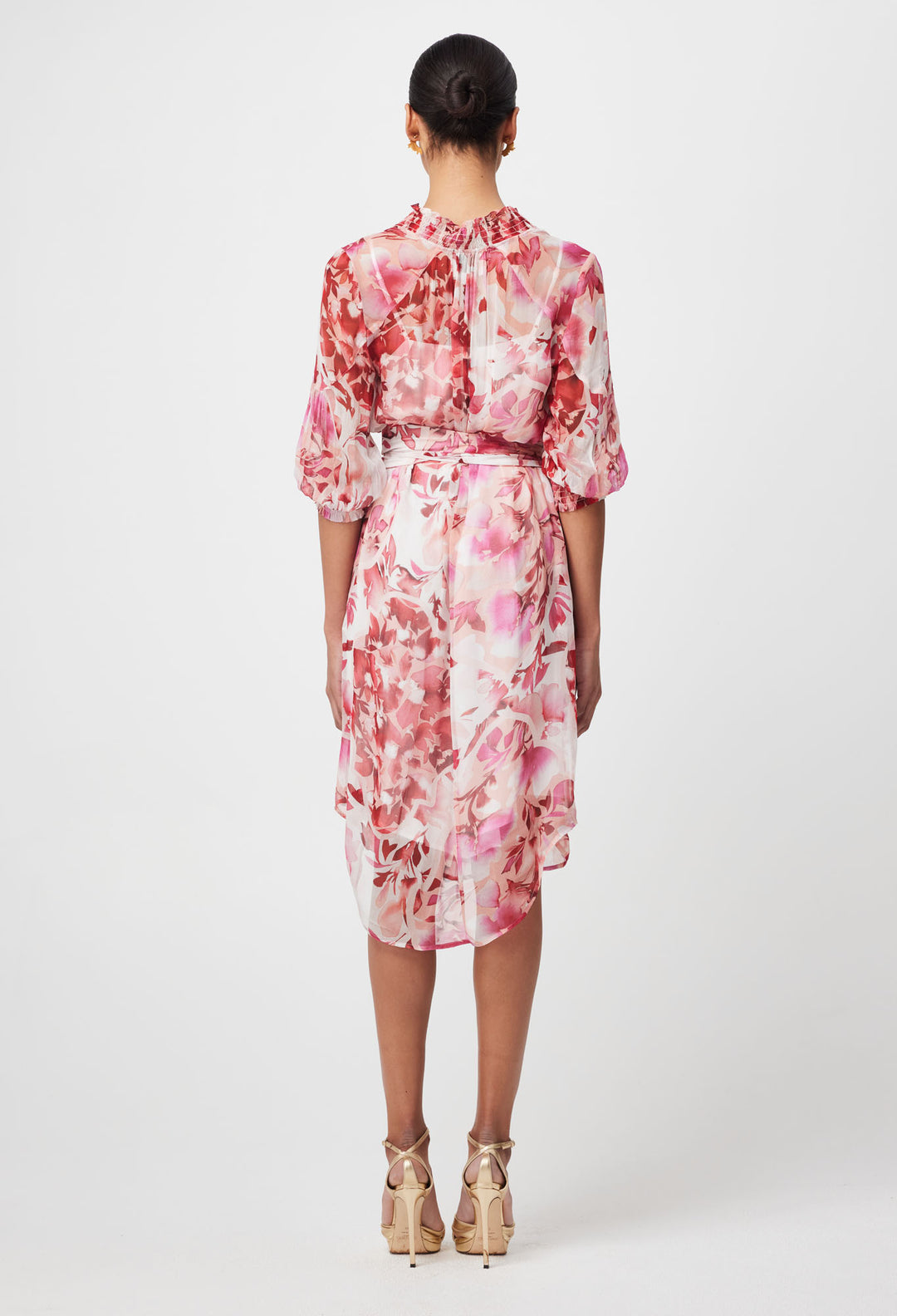 OnceWas Annabelle Viscose Chiffon Dress in Flamingo Flower