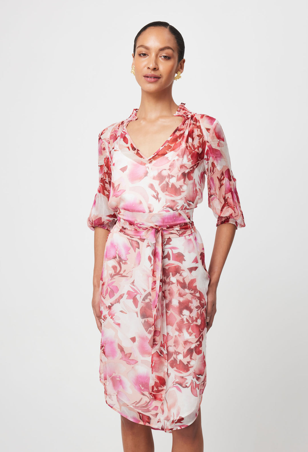 OnceWas Annabelle Viscose Chiffon Dress in Flamingo Flower