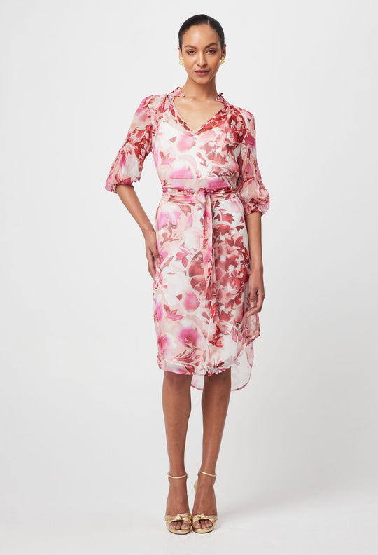 OnceWas Annabelle Viscose Chiffon Dress in Flamingo Flower