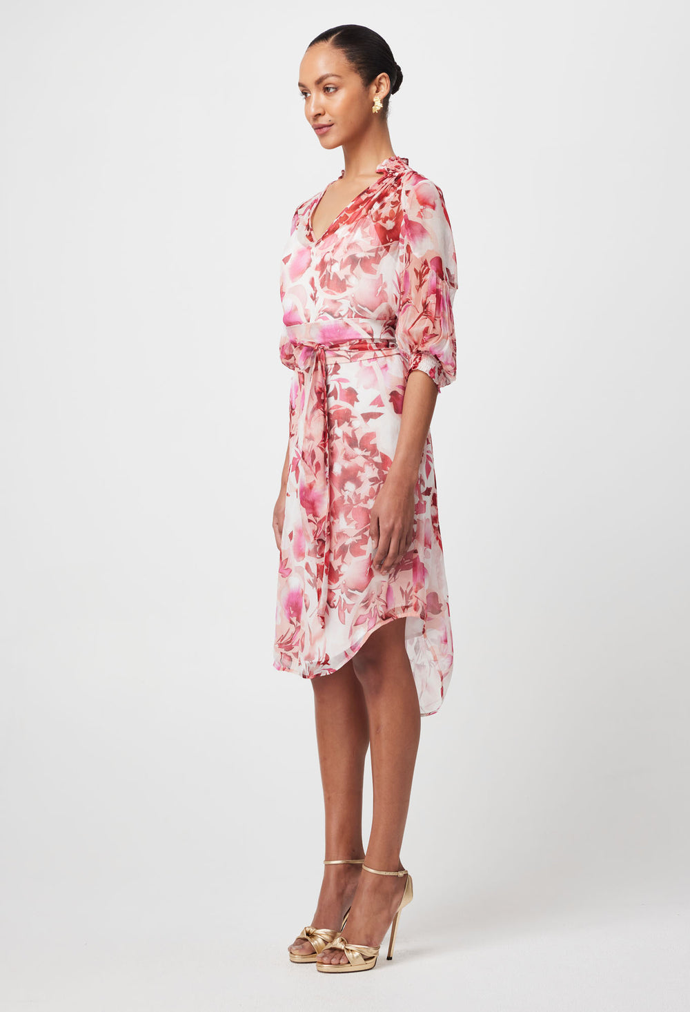 OnceWas Annabelle Viscose Chiffon Dress in Flamingo Flower