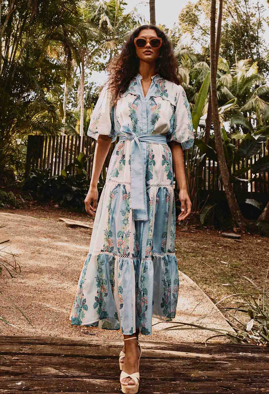 Kaylani Cotton Silk Maxi Dress in Paradi Flè Print