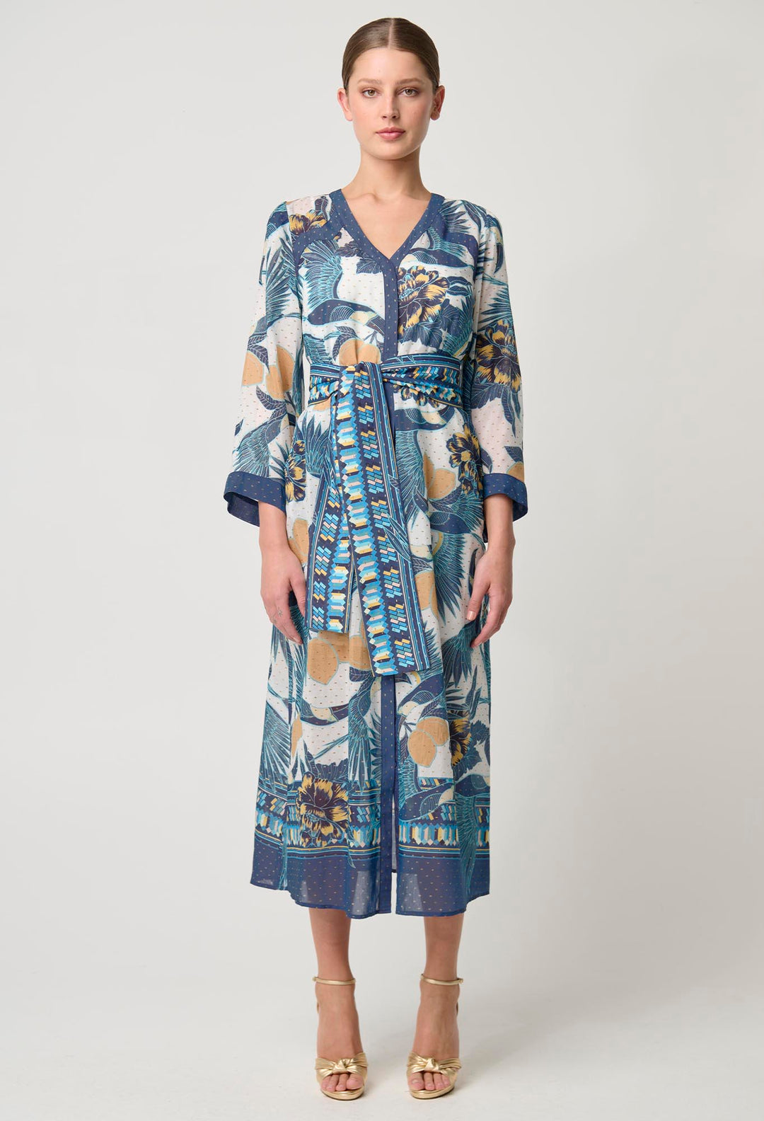 Kimona Cotton Silk Dress in Tukano Print