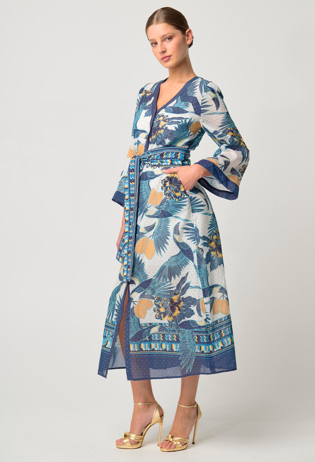 Kimona Cotton Silk Dress in Tukano Print