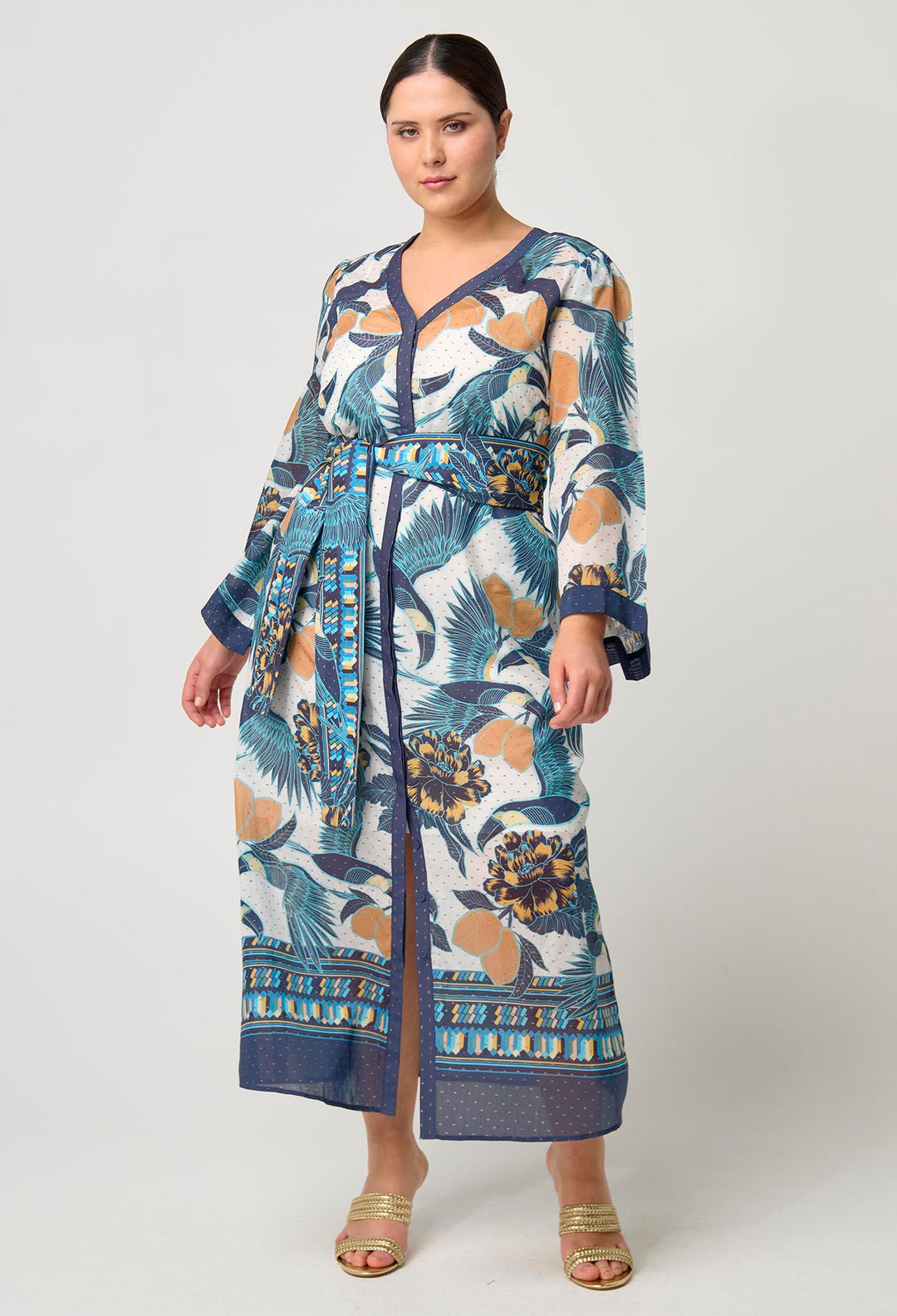 Kimona Cotton Silk Dress in Tukano Print