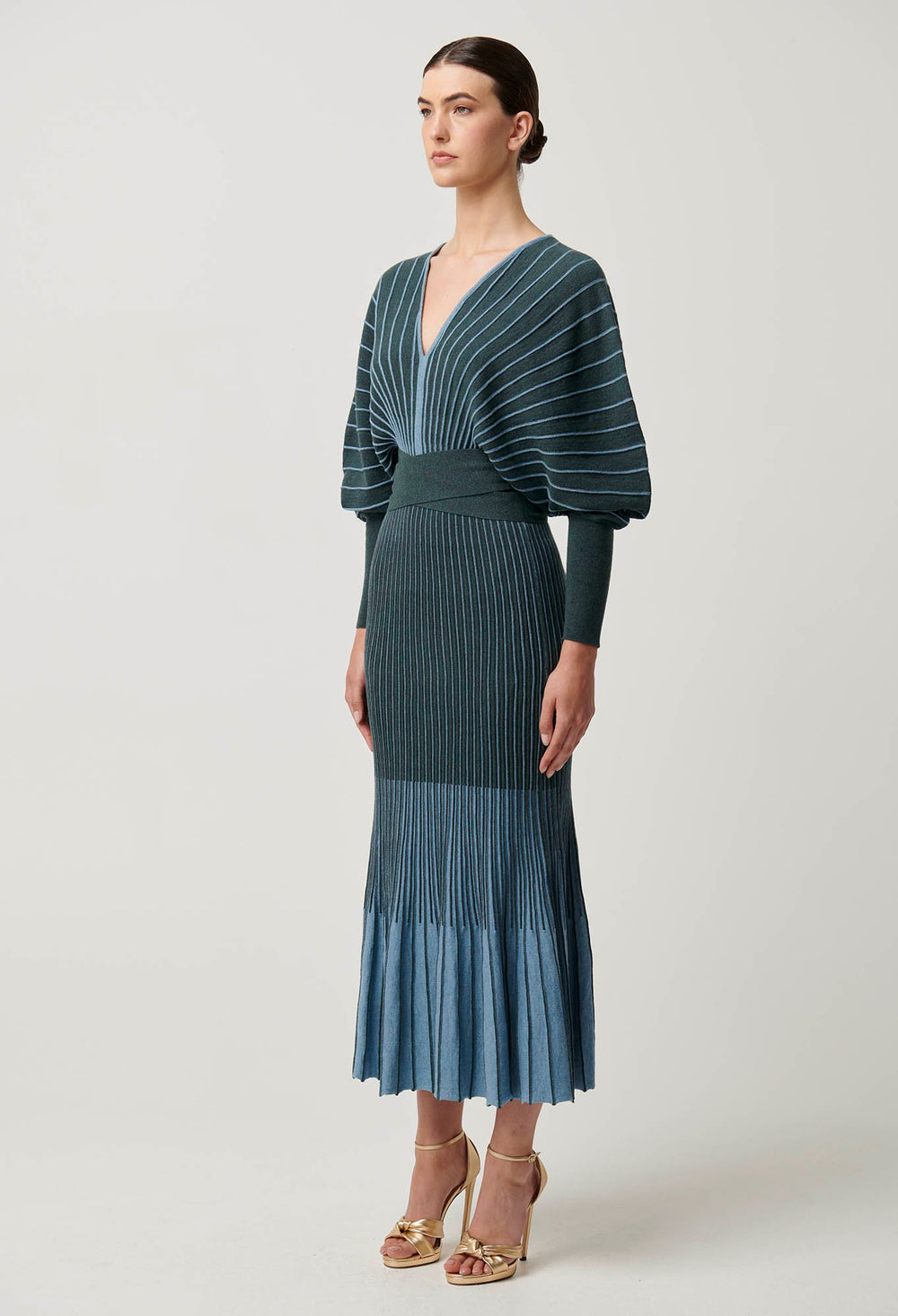 OnceWas Equinox Wool Cotton Knit Dress in Bluestone