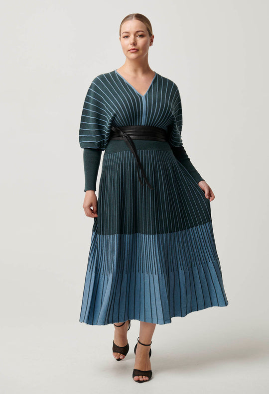 OnceWas Equinox Wool Cotton Knit Dress in Bluestone