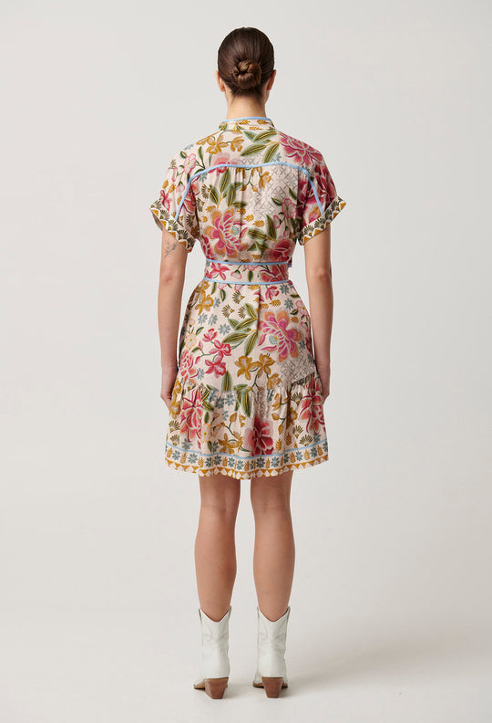 Clementine Linen Viscose Shirt Dress in Azalea Fields