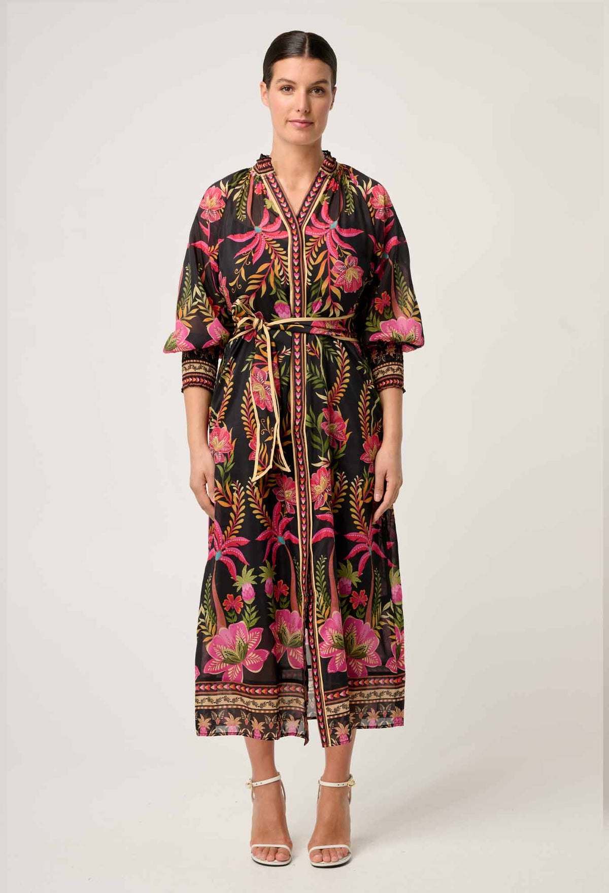 OnceWas Carmen Silk Cotton Maxi Dress in Anthos Lótos
