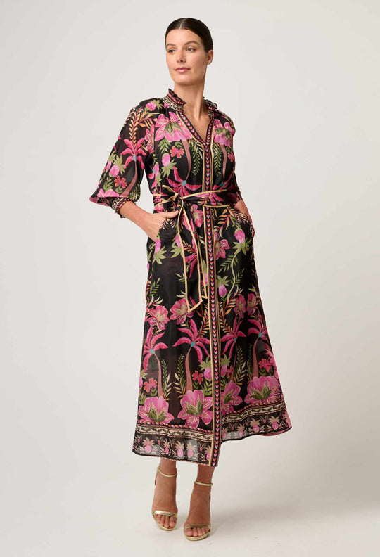 OnceWas Carmen Silk Cotton Maxi Dress in Anthos Lótos