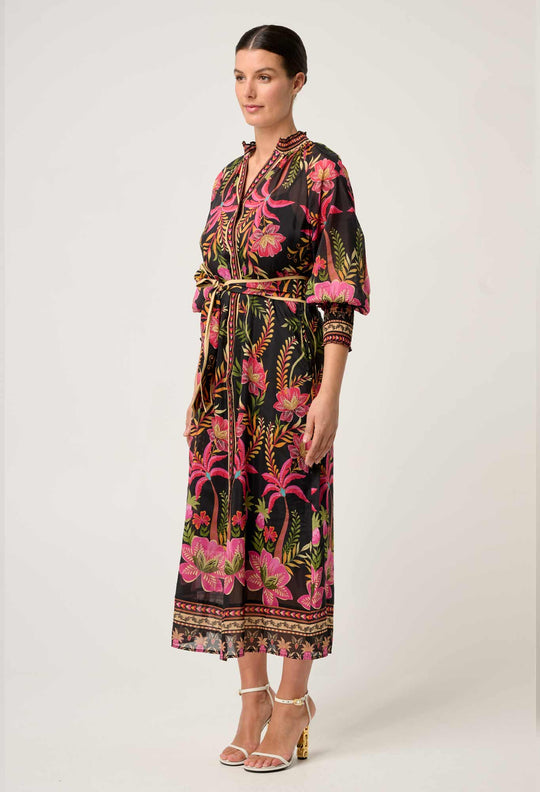 OnceWas Carmen Silk Cotton Maxi Dress in Anthos Lótos