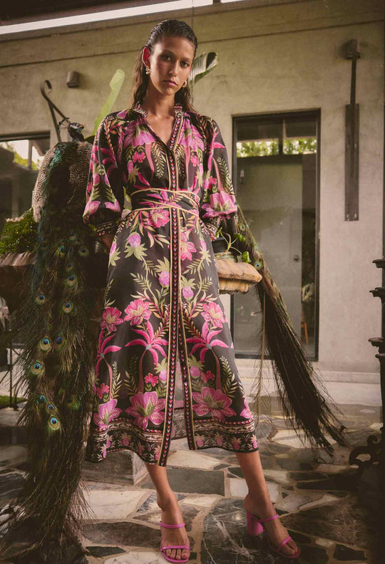 OnceWas Carmen Silk Cotton Maxi Dress in Anthos Lótos