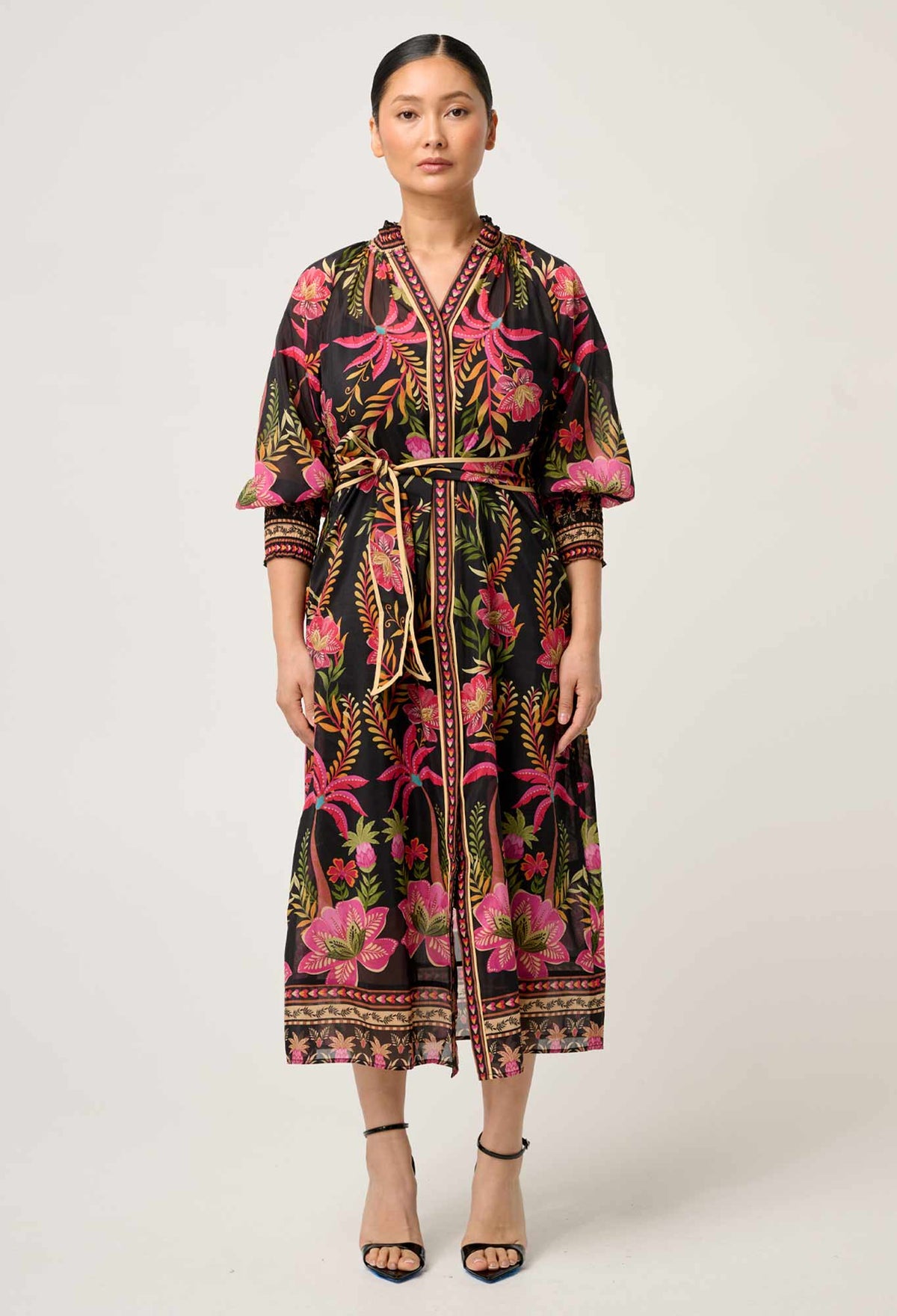 UNDER 5'4 Carmen Cotton Silk Maxi Dress in Anthos Lótos