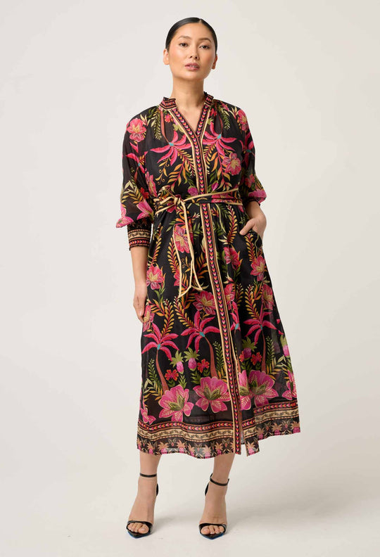 PETITE Carmen Silk Cotton Maxi Dress in Anthos Lótos