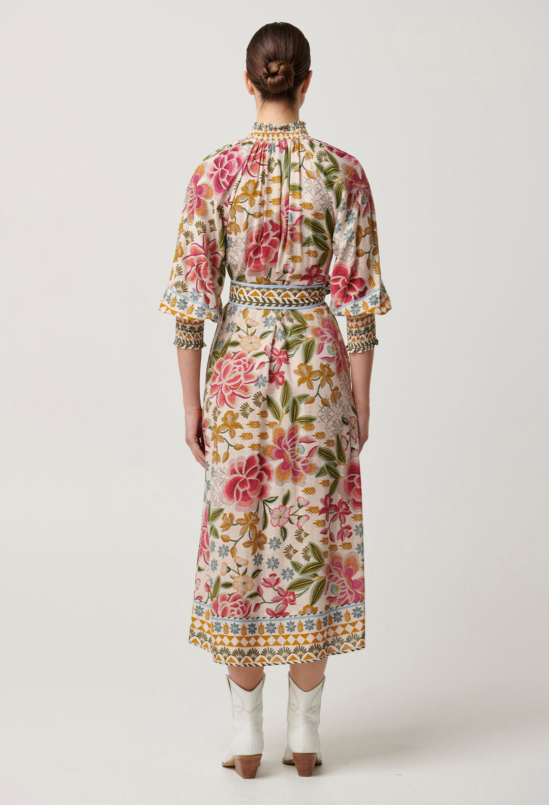 OnceWas Carmen Viscose Linen Maxi Dress in Azalea Fields