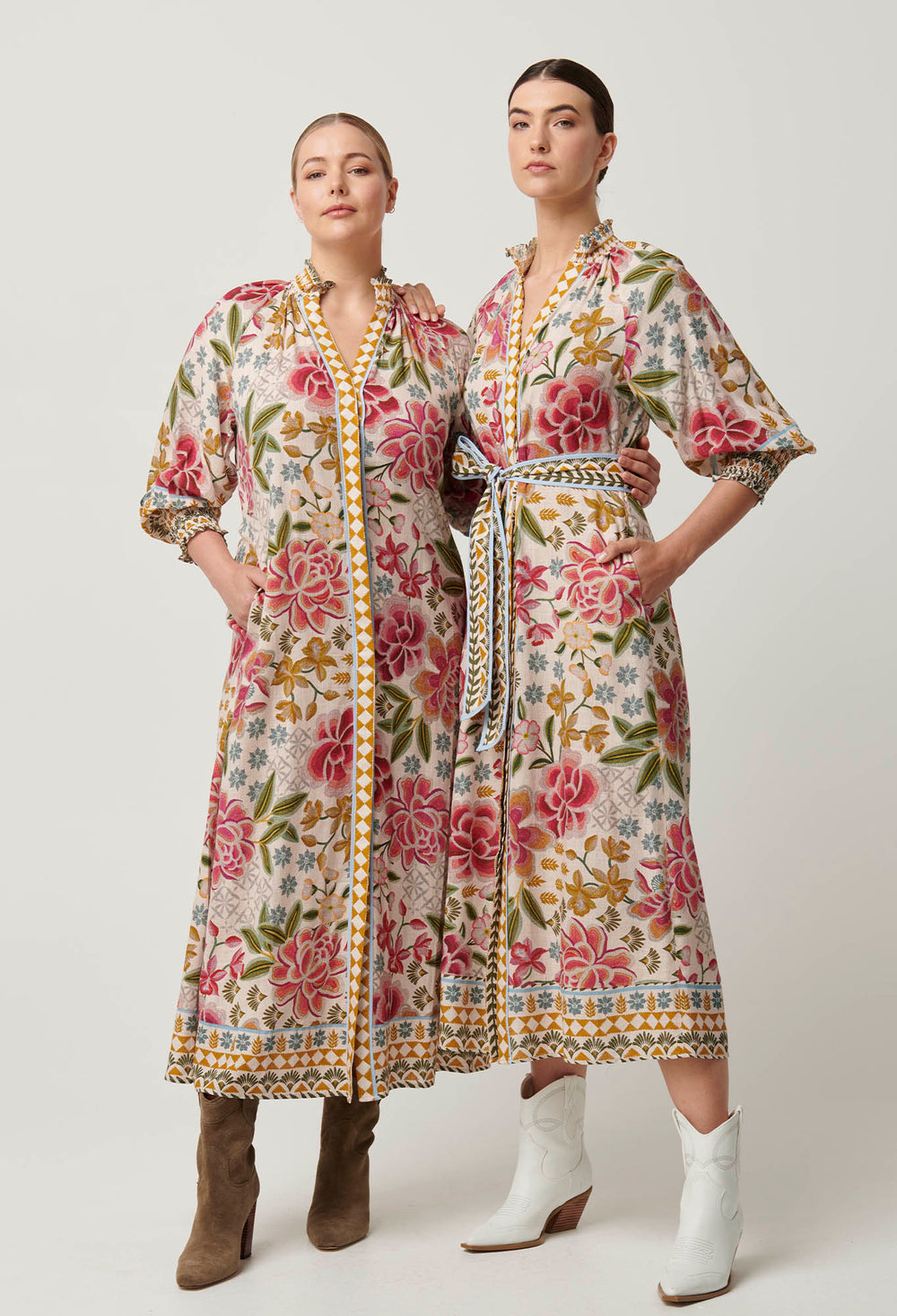 OnceWas Carmen Viscose Linen Maxi Dress in Azalea Fields