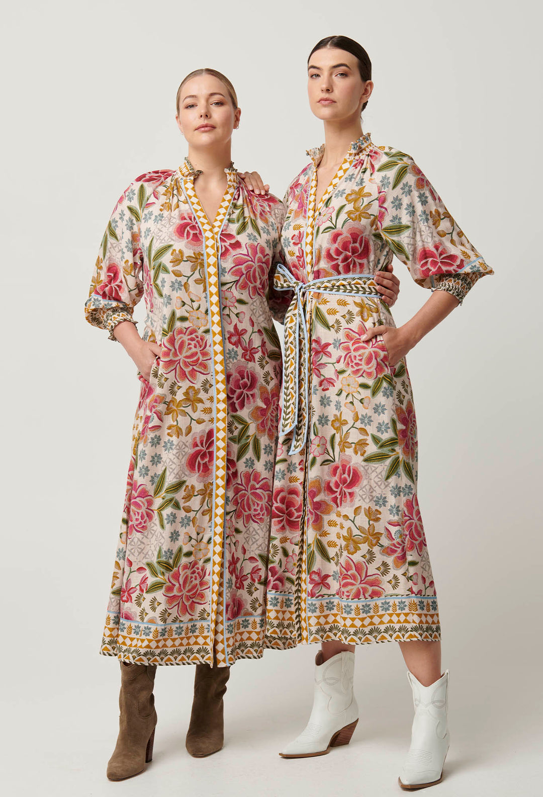 OnceWas Carmen Viscose Linen Maxi Dress in Azalea Fields