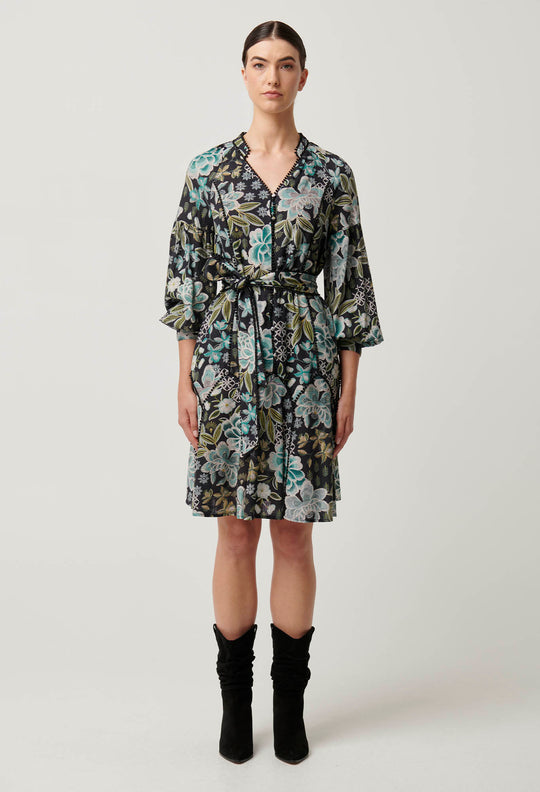 OnceWas Emersyn Linen Viscose Dress in Dahlia Fields