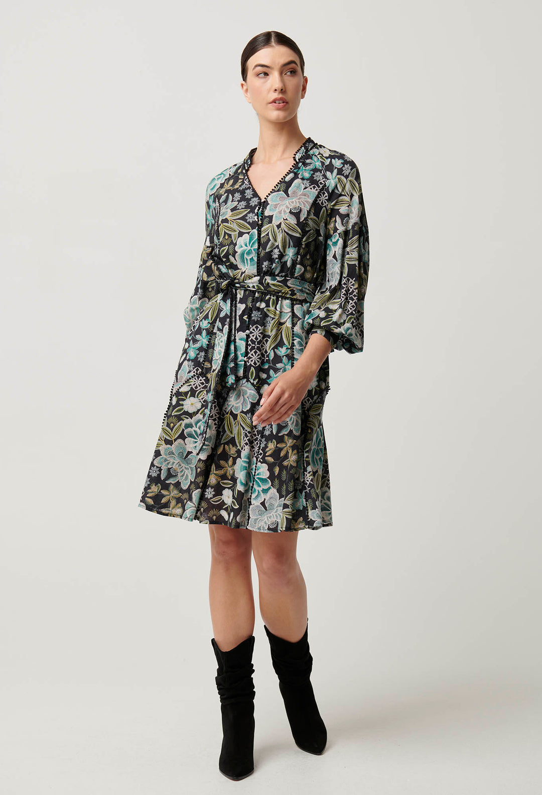 OnceWas Emersyn Linen Viscose Dress in Dahlia Fields