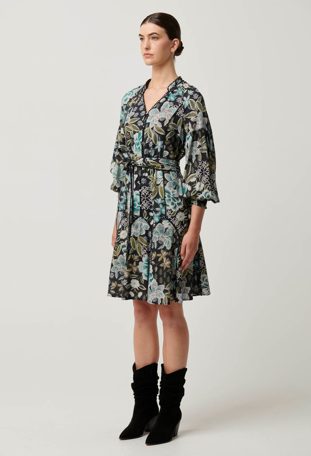 OnceWas Emersyn Linen Viscose Dress in Dahlia Fields