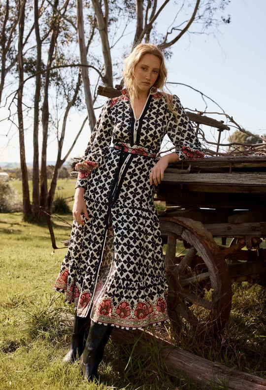 OnceWas Marielle Linen Viscose Maxi Dress in Country Tapestry