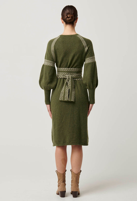 OnceWas Sierra Merino Wool Blend Knit Dress in Moss