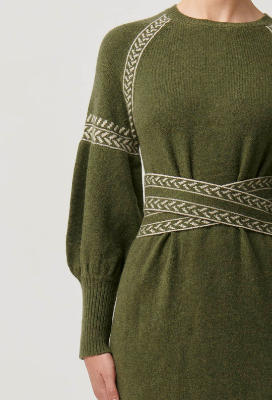 OnceWas Sierra Merino Wool Blend Knit Dress in Moss