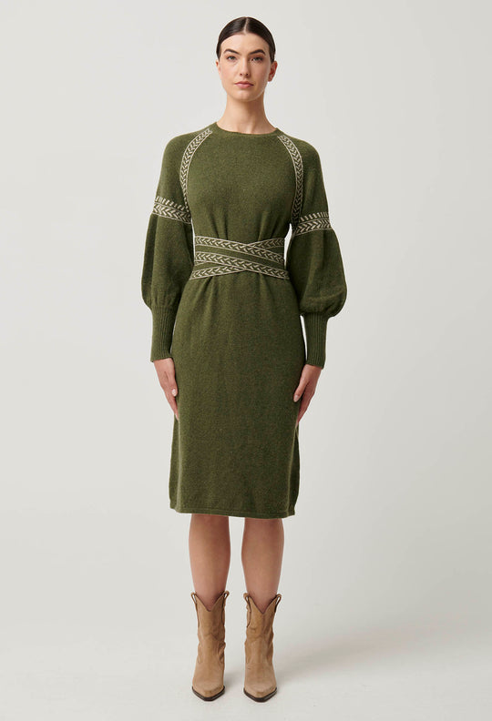 OnceWas Sierra Merino Wool Blend Knit Dress in Moss