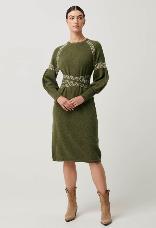 OnceWas Sierra Merino Wool Blend Knit Dress in Moss